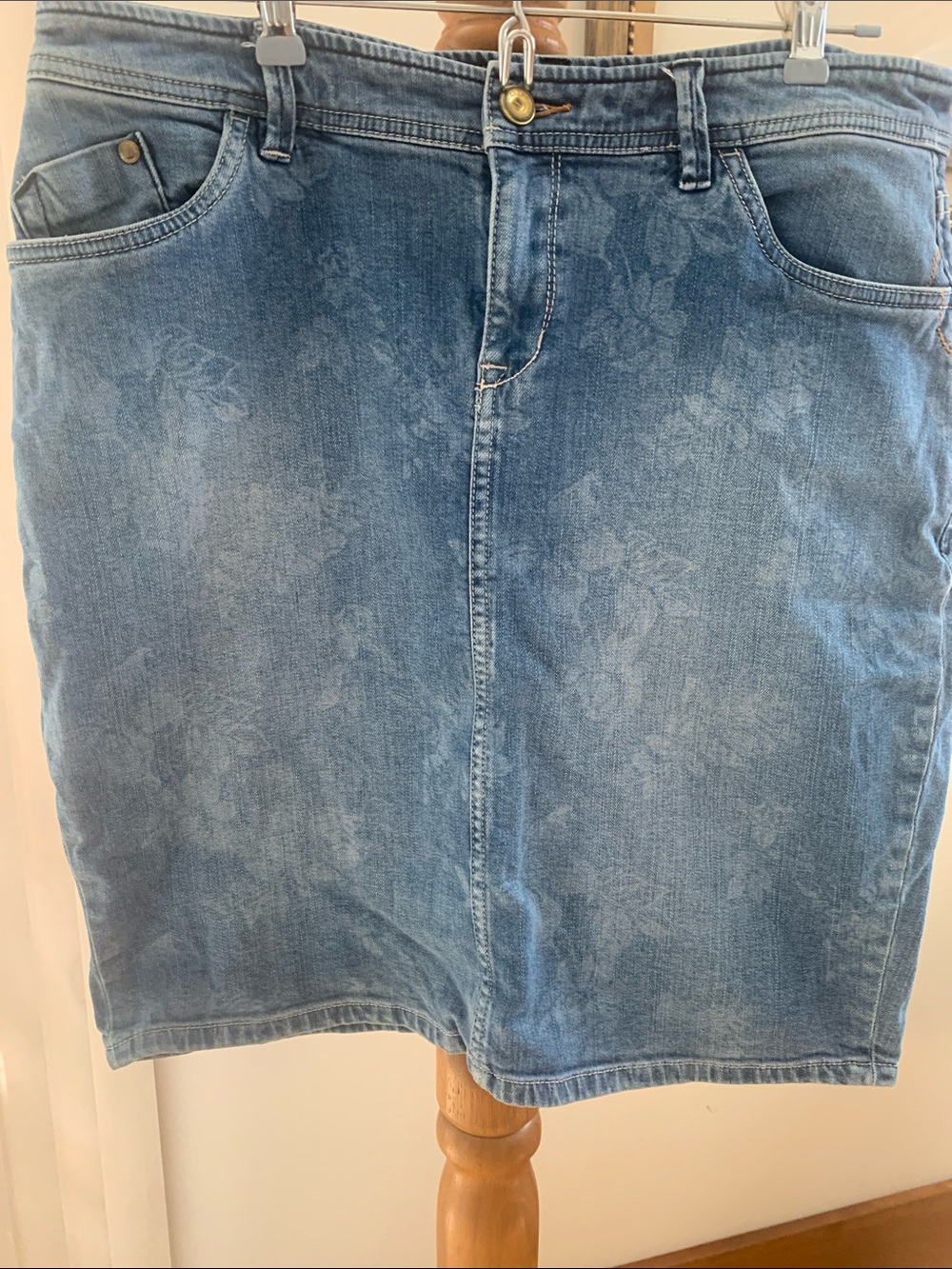 Women's Light Blue Floral Denim Skirt. Tommy Bahama